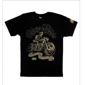 MENS ROCKER DELIGH" BIKER SKULL T SHIRT motorcycle skull Sz M black